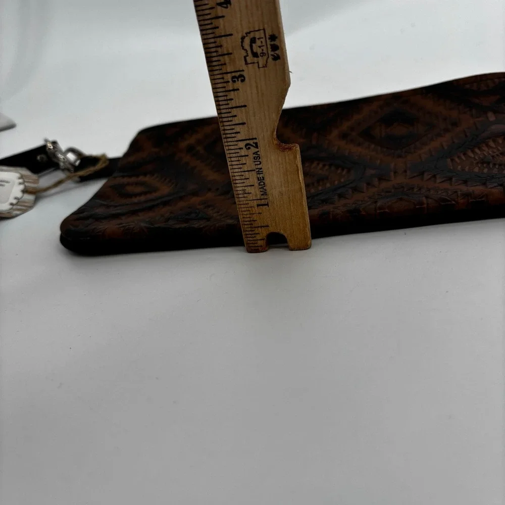 Hide Junkie Wristlet Women Brown Aztec Tooled Leather Zip Clutch Made in USA
